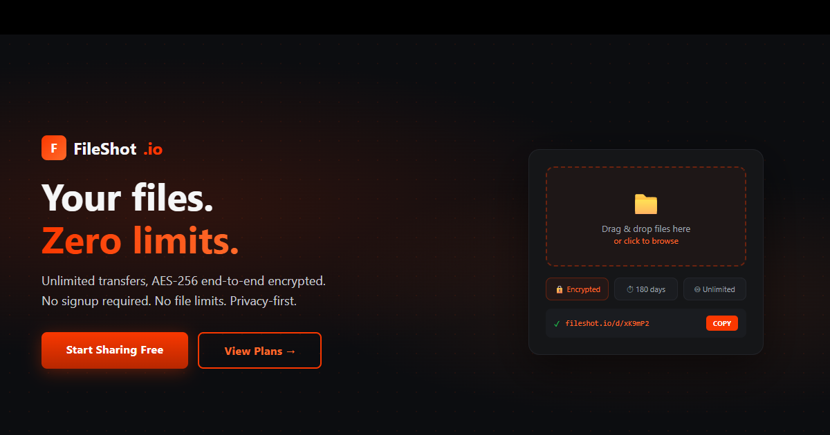 FileShot.io — Privacy-First Encrypted File Sharing Platform